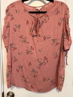 Lucky Brand Dusty Rose Floral Tie-Neck Tunic